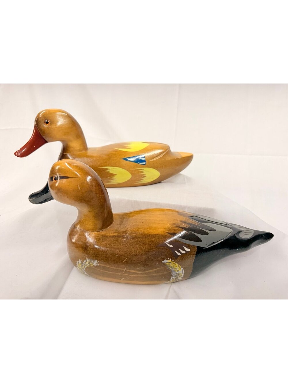 Pair of Wood Carved Duck  decoys  - Hand Painted